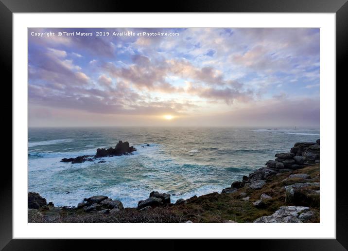 Land's End Winter Sunset Framed Mounted Print by Terri Waters
