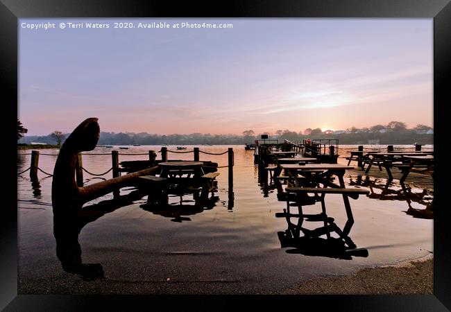 Dawn Anchor, Pandora Inn High Tide Framed Print by Terri Waters