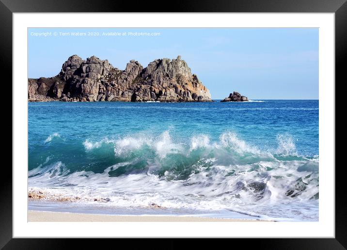 Logan Rock Wave Cornwall Framed Mounted Print by Terri Waters