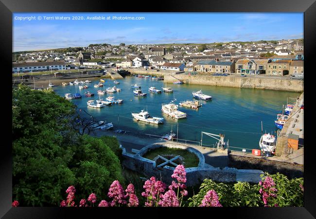 Looking Down at Porthleven Inner Harbour Framed Print by Terri Waters