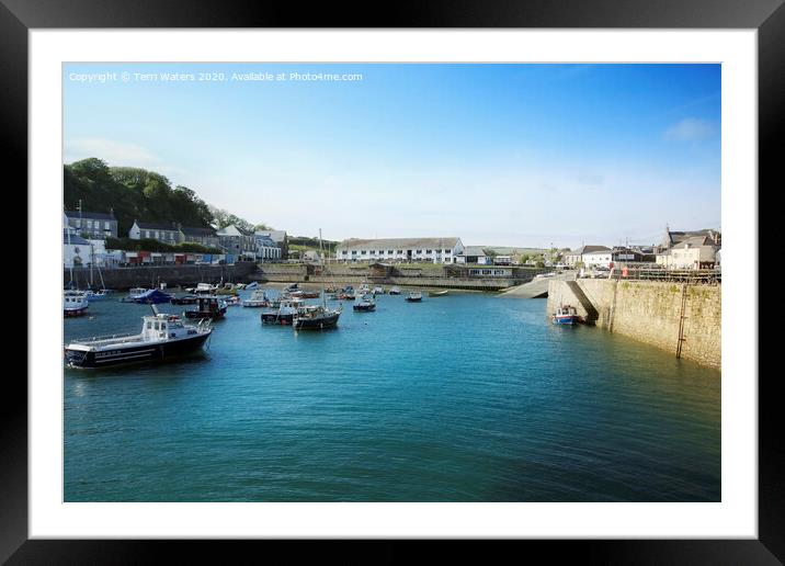 Porthleven Inner Harbour from the Baulk Wall Framed Mounted Print by Terri Waters