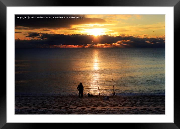 Loe Bar Fishing at Sunset Framed Mounted Print by Terri Waters