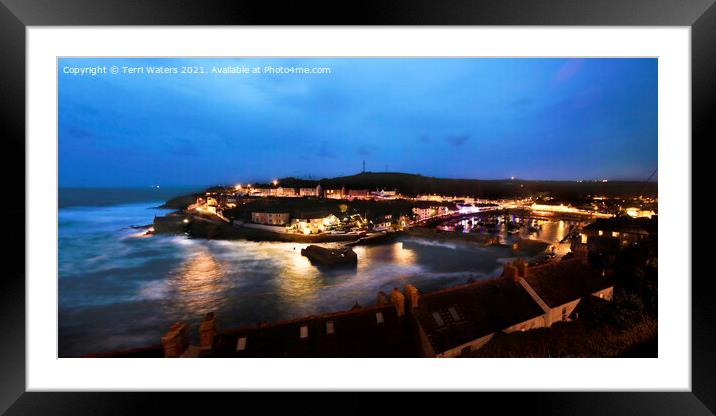 Porthleven Night Panorama Framed Mounted Print by Terri Waters