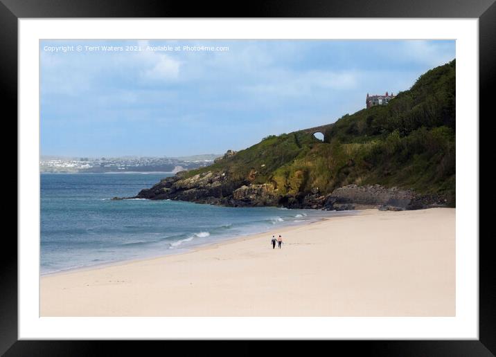 A Stroll on Porthminster Beach Framed Mounted Print by Terri Waters