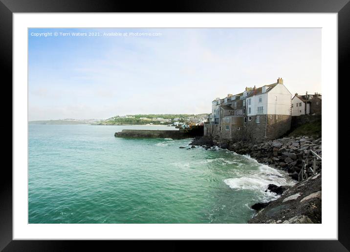 High Tide at Bamaluz Beach St Ives Framed Mounted Print by Terri Waters