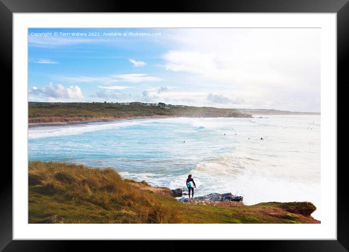 Surfing Godrevy Framed Mounted Print by Terri Waters