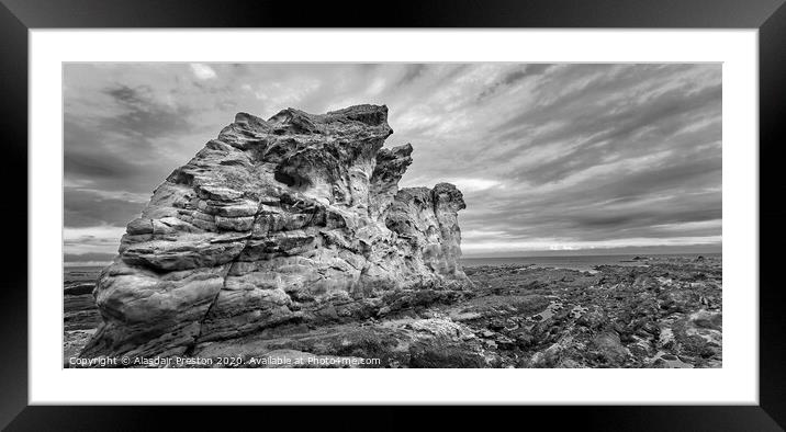 Cove Harbour Rock Black and White Framed Mounted Print by Alasdair Preston