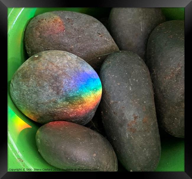 Natural Prism of light on river washed pebbles. Framed Print by DEE- Diana Cosford