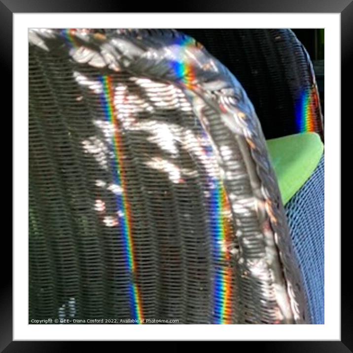 Dappled prism light over wicker chair Framed Mounted Print by DEE- Diana Cosford
