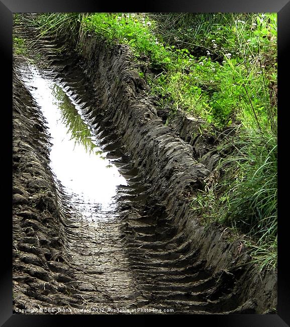 Patterns of tractor ruts & water Framed Print by DEE- Diana Cosford