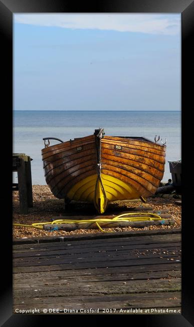 Rudi, fishing boat Deal shore, Kent. Framed Print by DEE- Diana Cosford