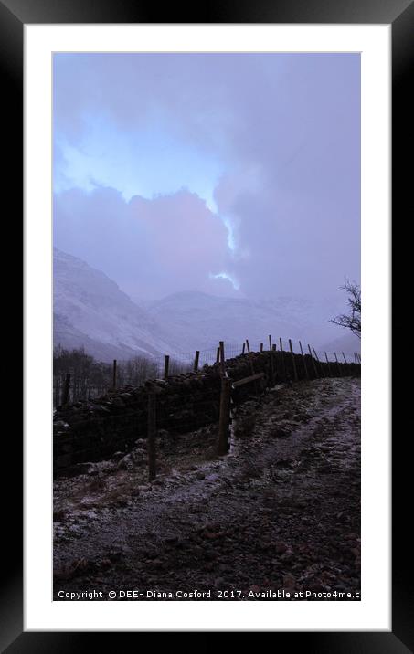 Langdales, Cumbria night & light dusting of snow Framed Mounted Print by DEE- Diana Cosford
