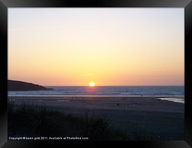 Sunset over Crantock Bay, Cornwall Framed Print by karen grist