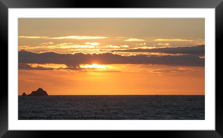 Sunset over Constantine Bay Cornwall Framed Mounted Print by karen grist