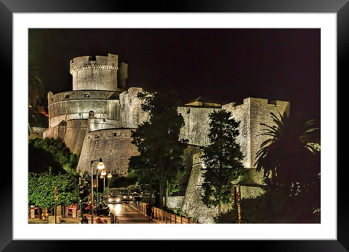  Dubrovnic Fortress and walls at night Framed Mounted Print by Colin Metcalf