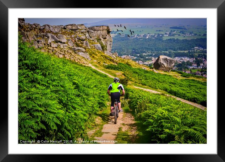 Thrilling Descent: Mountain Biking at Ilkley Moor Framed Mounted Print by Colin Metcalf