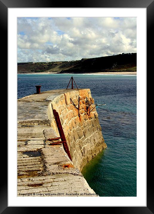 Sennen Cove harbour wall Framed Mounted Print by Linsey Williams