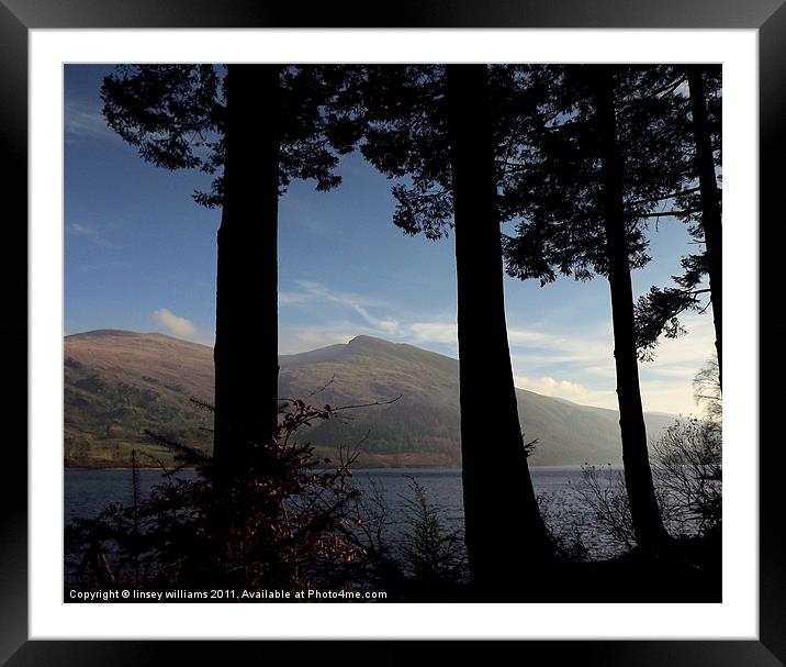 Through the tree's towards Helvellyn Framed Mounted Print by Linsey Williams