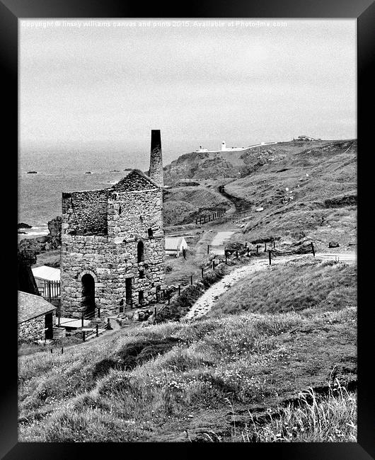 Levant Tin Mine, Black And White, Cornish Industry Framed Print by Linsey Williams