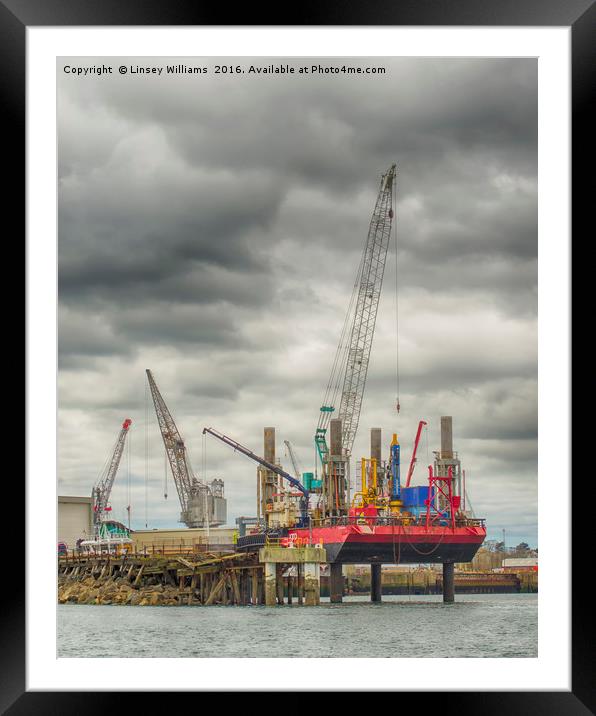 Cranes At Falmouth Docks Framed Mounted Print by Linsey Williams