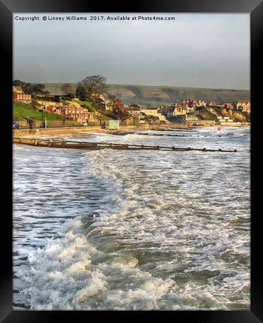 Rough Seas on Swanage Beach, Dorset Framed Print by Linsey Williams