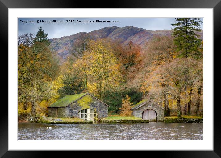 BoatHouses, Coniston Water Framed Mounted Print by Linsey Williams