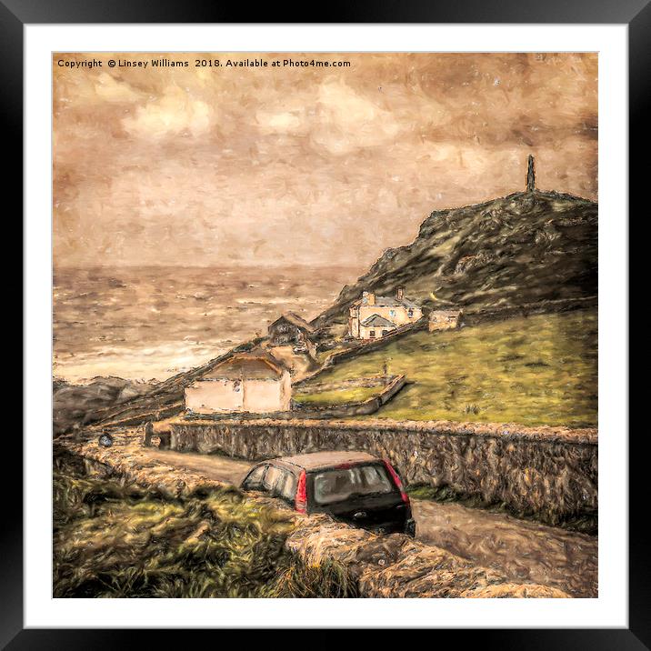 End of the Road at Cape Cornwall Framed Mounted Print by Linsey Williams