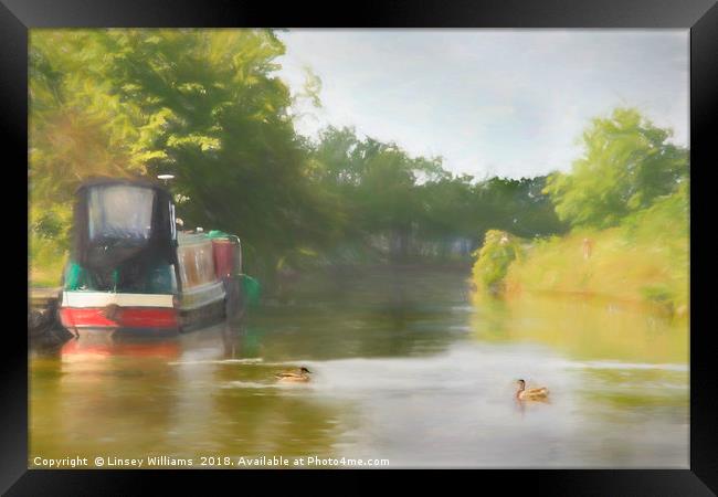 Narrowboat on the Grand Union Canal Framed Print by Linsey Williams