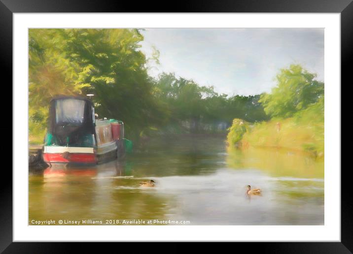 Narrowboat on the Grand Union Canal Framed Mounted Print by Linsey Williams
