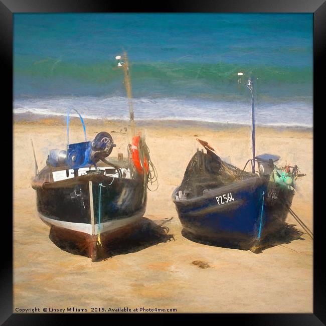 Fishing Boats of Sennen Cove Cornwall Framed Print by Linsey Williams