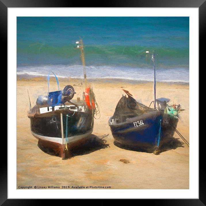 Fishing Boats of Sennen Cove Cornwall Framed Mounted Print by Linsey Williams