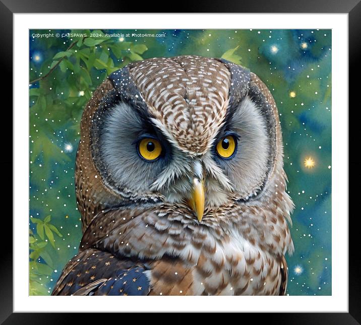 POSH GREY OWL Framed Mounted Print by CATSPAWS 