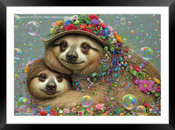 FLOWER SLOTHS Framed Mounted Print by CATSPAWS 