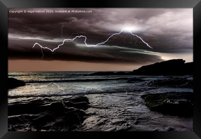 Trebarwith Lightning Framed Print by Nigel Hatton