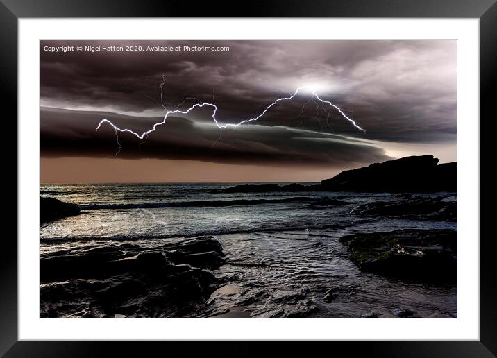 Trebarwith Lightning Framed Mounted Print by Nigel Hatton
