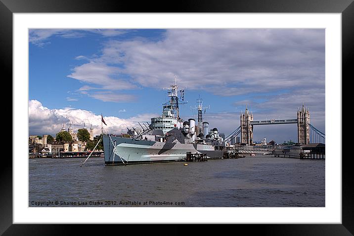 HMS Belfast and Tower Bridge Framed Mounted Print by Sharon Lisa Clarke