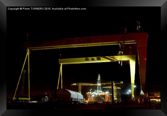 Oil rig-Belfast Harbour Framed Print by Pierre TORNERO