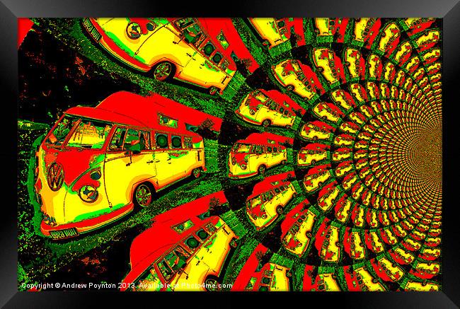 Psychedelic VW CAMPER POSTER Framed Print by Andrew Poynton