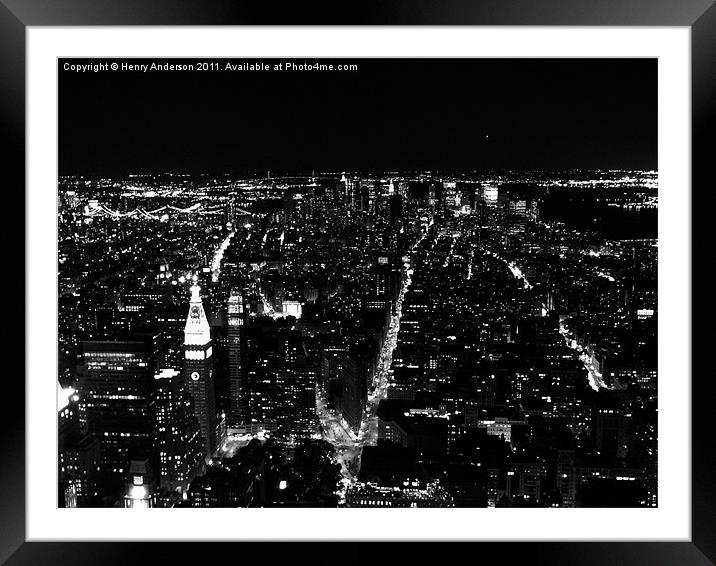 New York Night Skyline Framed Mounted Print by Henry Anderson