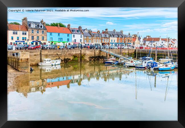 Anstruther Colourful Harbour Framed Print by Valerie Paterson