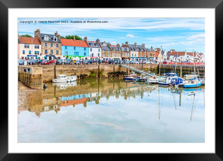 Anstruther Colourful Harbour Framed Mounted Print by Valerie Paterson