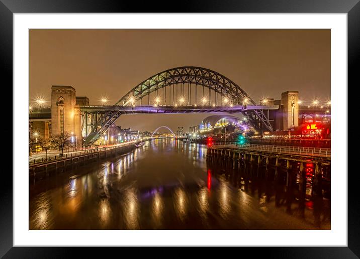 Evening Lights on the Tyne Framed Mounted Print by Valerie Paterson