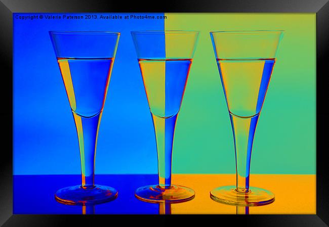 Blue & Orange Wine Glasses Framed Print by Valerie Paterson