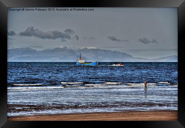 Arran View From Ayr Beach Framed Print by Valerie Paterson