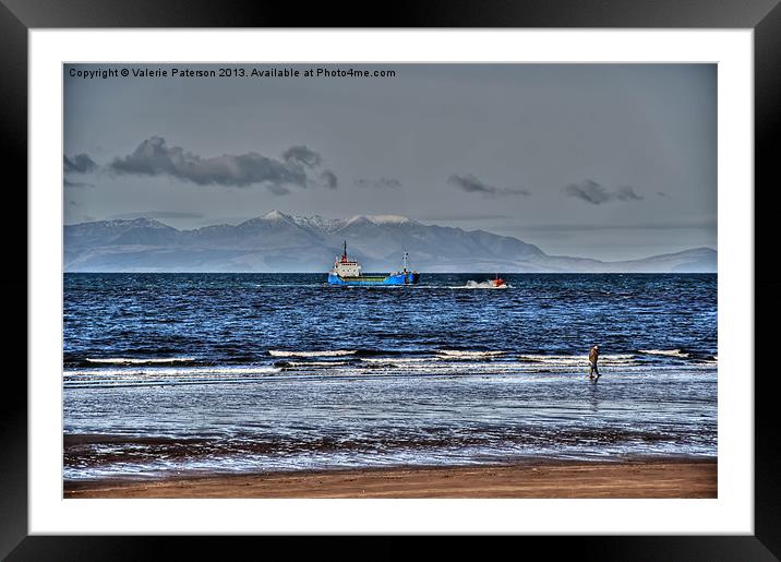 Arran View From Ayr Beach Framed Mounted Print by Valerie Paterson