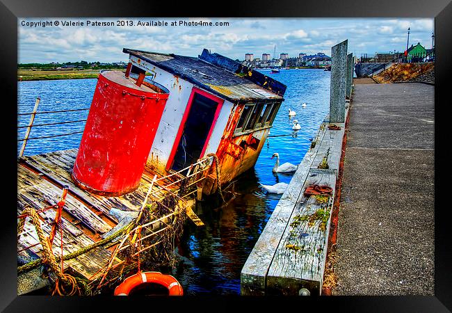 Shipwreck on Irvine Harbour Framed Print by Valerie Paterson