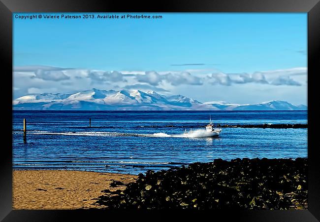 Snow on Arran Hills Framed Print by Valerie Paterson