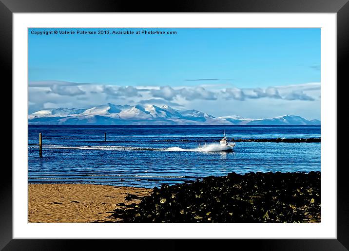 Snow on Arran Hills Framed Mounted Print by Valerie Paterson