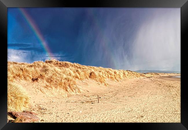 Rainbow on the Beach  Framed Print by Valerie Paterson