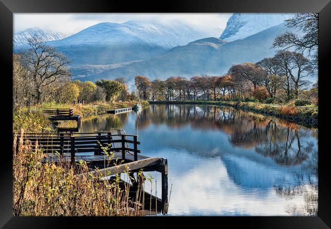 Caledonian Canal and the Nevis Range Framed Print by Valerie Paterson